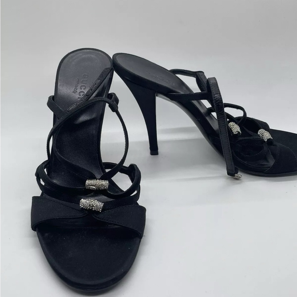 Authentic GUCCI Black leather Swarowski Embellished Heels